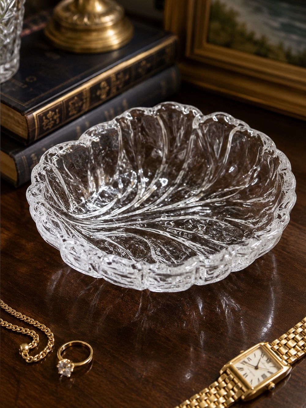 Vintage Orrefors Eden Crystal Cabbage Leaf Bowl | 70s Scandinavian Trinket Dish